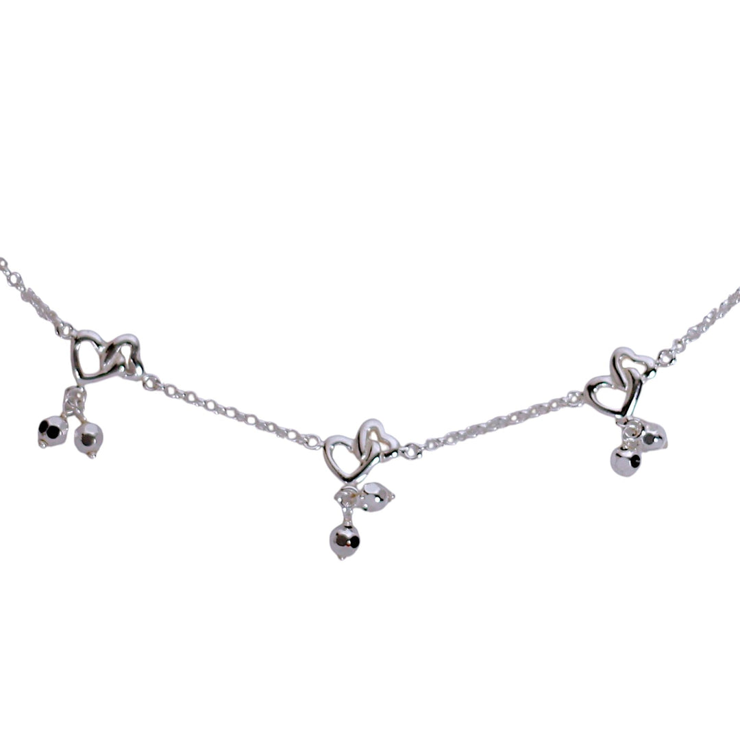925 Sterling Silver Double Heart with Small Bead Anklet for Kids - Taraash