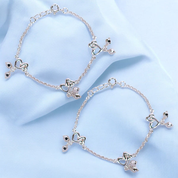925 Sterling Silver Double Heart with Small Bead Anklet for Kids - Taraash