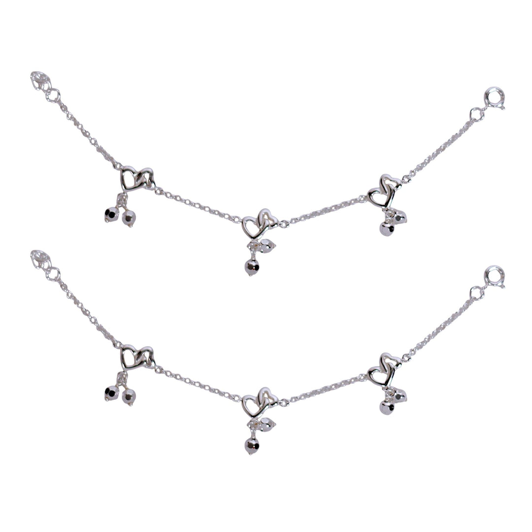 925 Sterling Silver Double Heart with Small Bead Anklet for Kids - Taraash