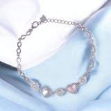 925 Sterling Silver Double Mother - of - Pearl Heart Bracelet with CZ for Women - Taraash