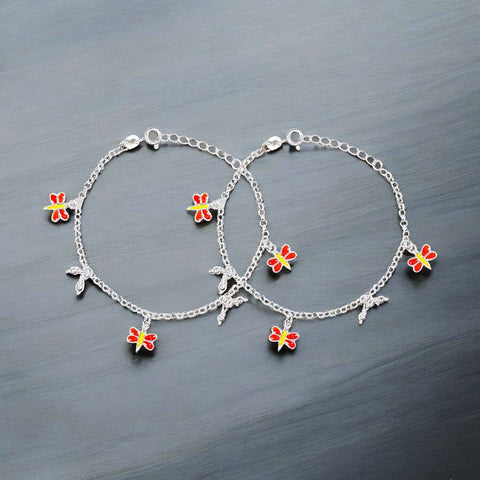 925 Sterling Silver Dragonfly Charm Chain Anklets for Girls - Taraash
