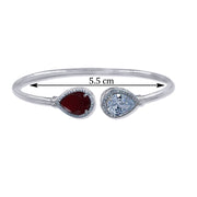 925 Sterling Silver Drop Shape Red CZ Bangle For Women - Taraash