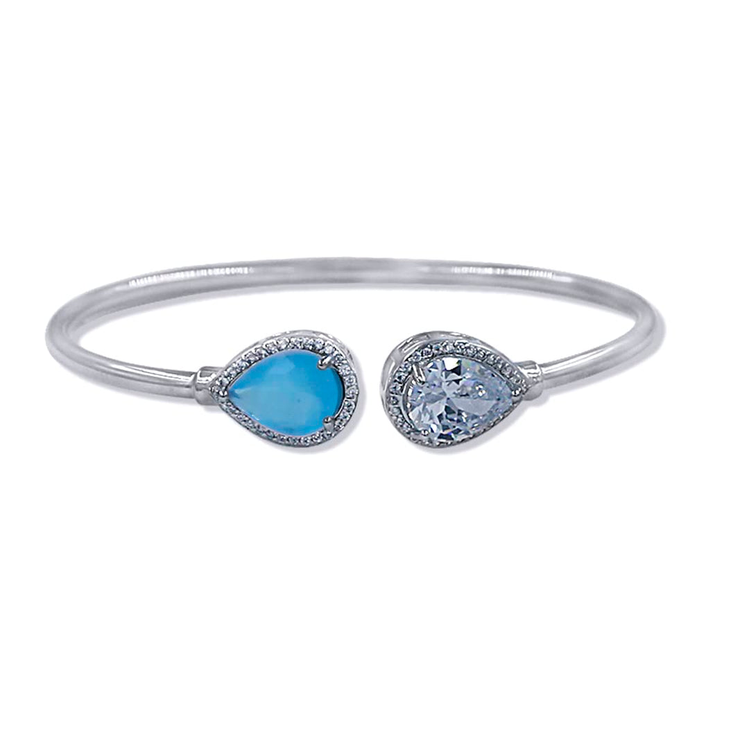 925 Sterling Silver Drop Shaped Blue CZ Bangles For Women - Taraash