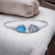 925 Sterling Silver Drop Shaped Blue CZ Bangles For Women - Taraash