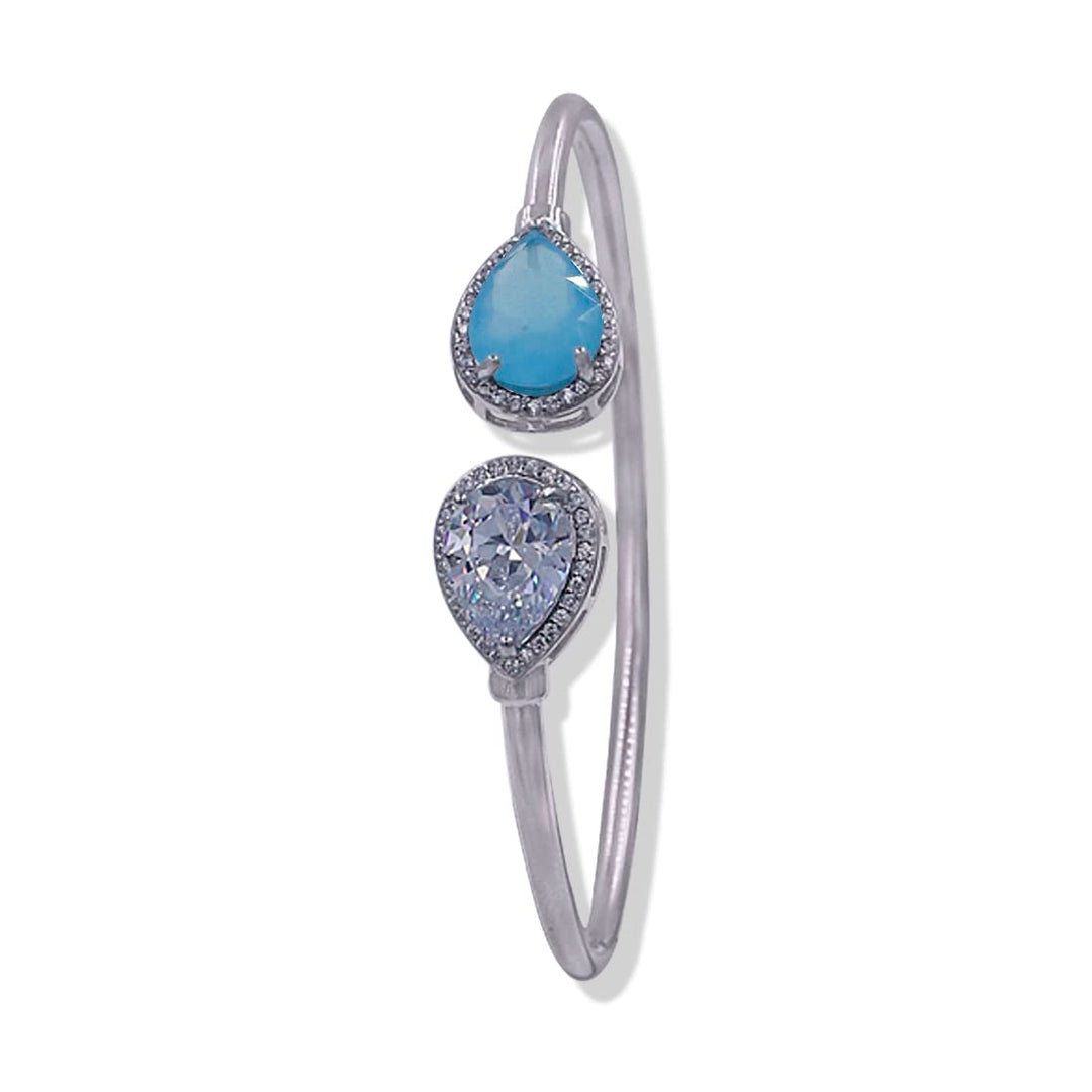 925 Sterling Silver Drop Shaped Blue CZ Bangles For Women - Taraash