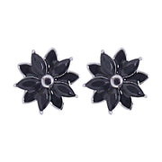 925 Sterling Silver Elegant Floral Design with Black Cubic Zirconia Earrings for Women - Taraash