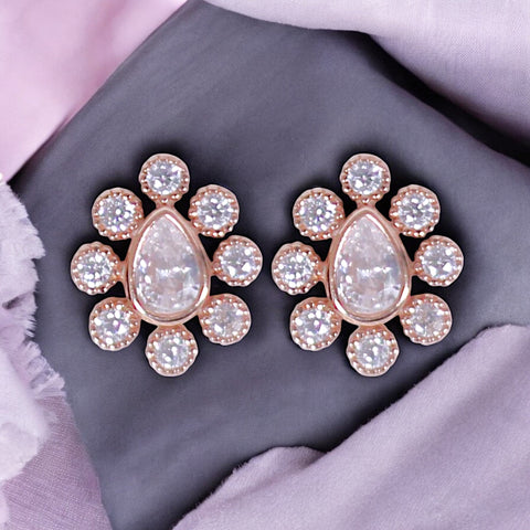925 Sterling Silver Elegant Rose Gold Cz Tear Drop Shape Stud Earrings for Women - Taraash