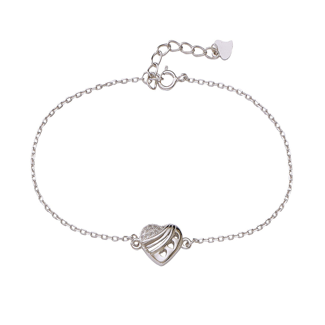 925 Sterling Silver Elegant Silver Heart Link Chain CZ Bracelet for Women - Taraash