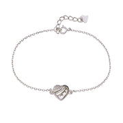 925 Sterling Silver Elegant Silver Heart Link Chain CZ Bracelet for Women - Taraash