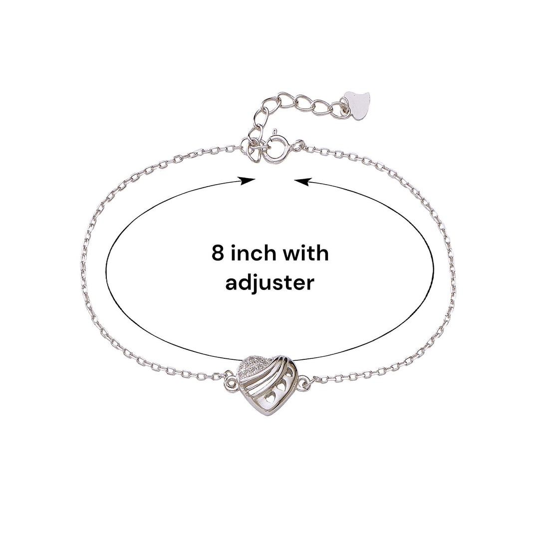 925 Sterling Silver Elegant Silver Heart Link Chain CZ Bracelet for Women - Taraash