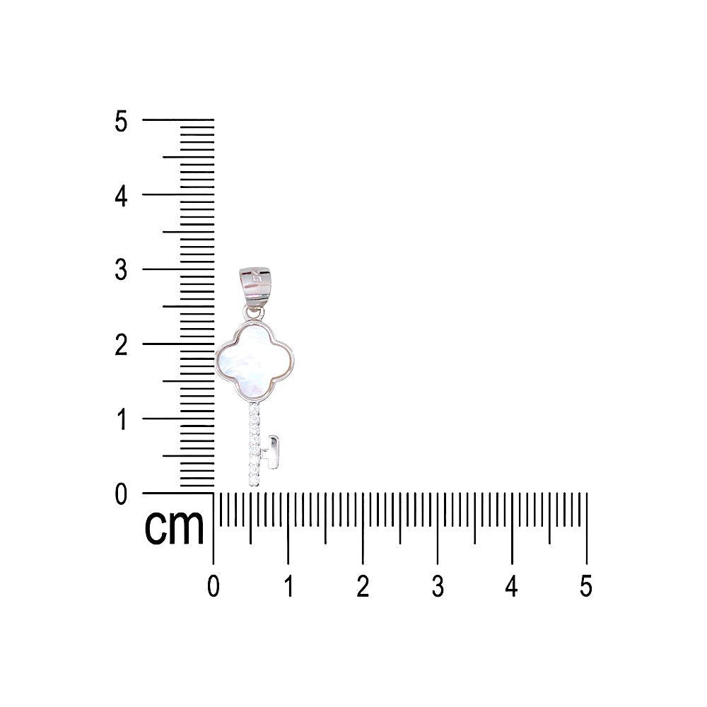 925 Sterling Silver Elegant White Mother of Pearl Key Pendant with CZ for Women - Taraash