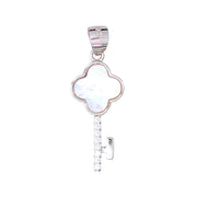 925 Sterling Silver Elegant White Mother of Pearl Key Pendant with CZ for Women - Taraash