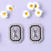 925 Sterling Silver Emerald Cut CZ with Halo Design Stud Earrings for Women - Taraash