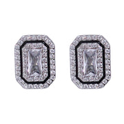 925 Sterling Silver Emerald Cut CZ with Halo Design Stud Earrings for Women - Taraash