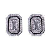 925 Sterling Silver Emerald Cut CZ with Halo Design Stud Earrings for Women - Taraash