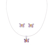 925 Sterling Silver Enamel Butterfly Chain Pendant with Stud Earrings Set for Girls - Taraash