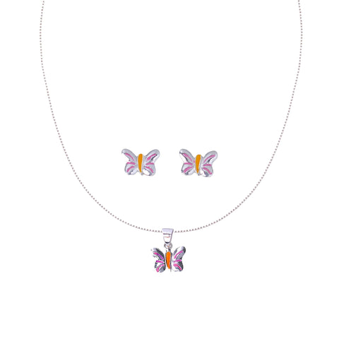 925 Sterling Silver Enamel Butterfly Chain Pendant with Stud Earrings Set for Girls - Taraash