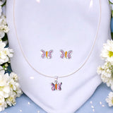 925 Sterling Silver Enamel Butterfly Chain Pendant with Stud Earrings Set for Girls - Taraash