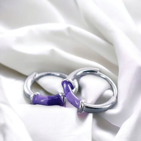 925 Sterling Silver Enamel Violet Purple Earrings For Girls - Taraash
