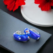 925 Sterling Silver Enamelled Blue Hoop Earrings for Girls - Taraash