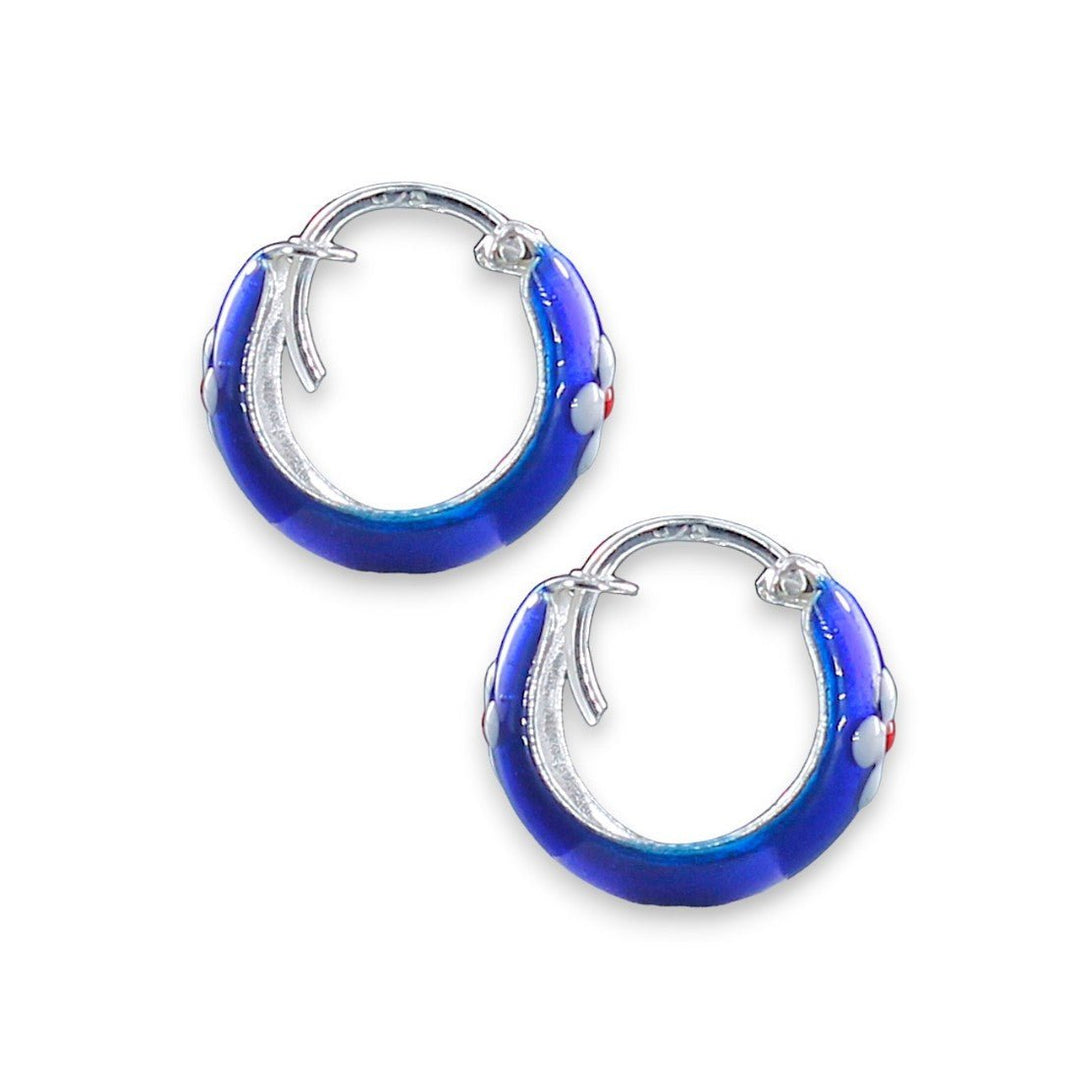 925 Sterling Silver Enamelled Blue Hoop Earrings for Girls - Taraash