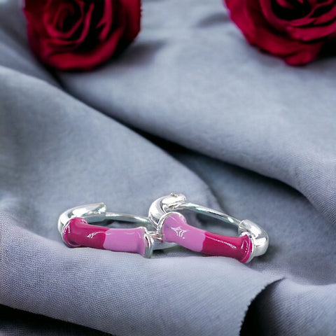 925 Sterling Silver Enamelled Pink Hoop Earrings for Girls - Taraash