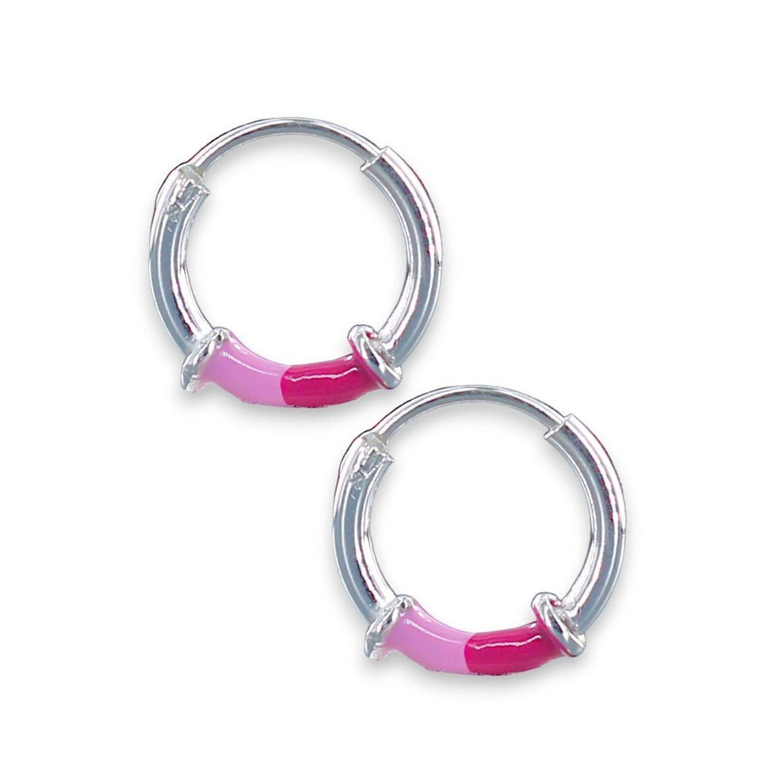 925 Sterling Silver Enamelled Pink Hoop Earrings for Girls - Taraash