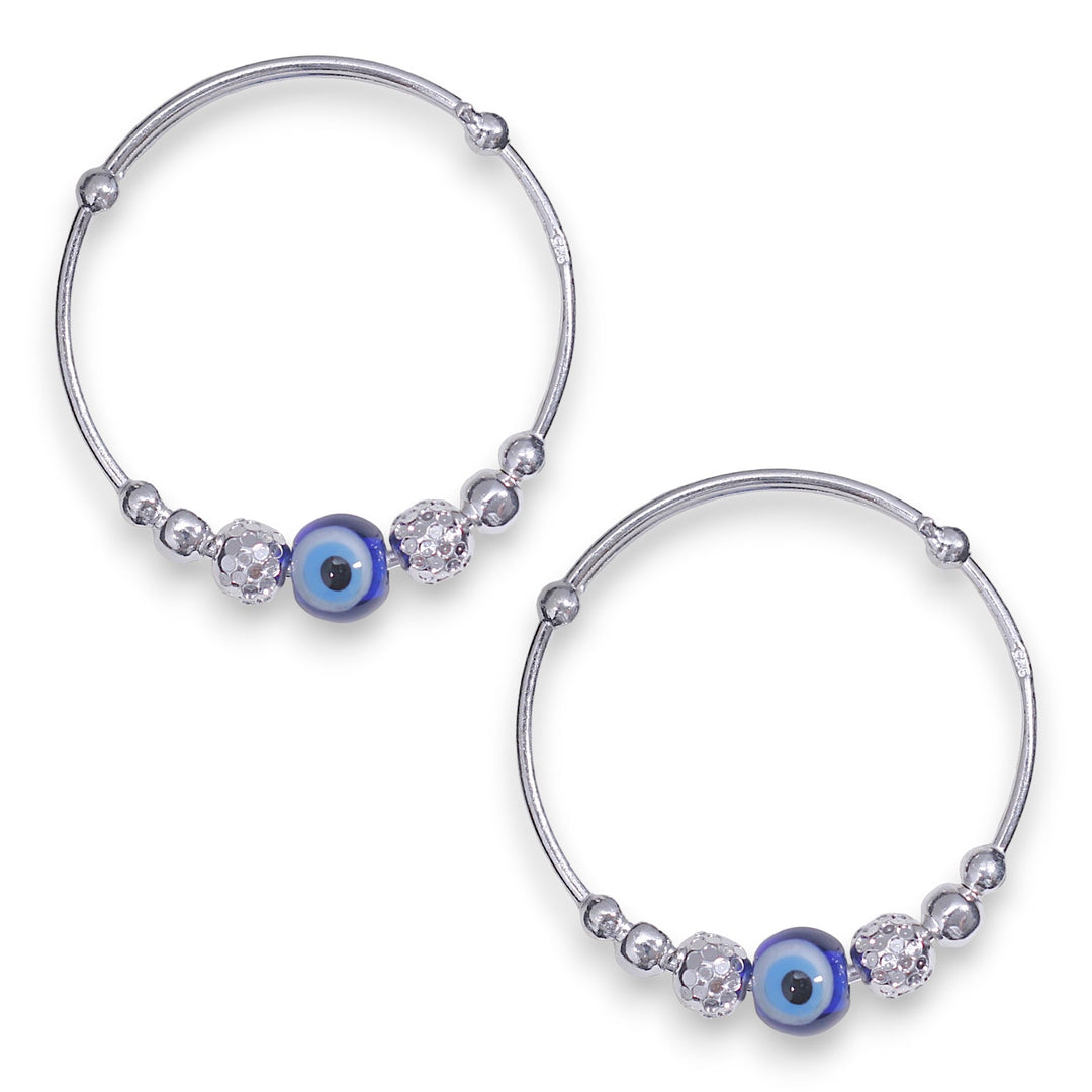 925 Sterling Silver Evil Eye Beads Nazariya Bangle for Kids - Taraash
