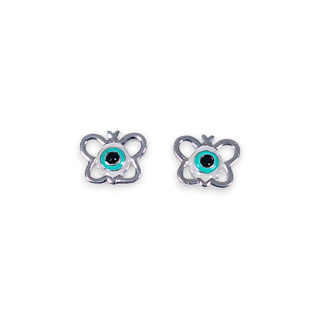 925 Sterling Silver Evil Eye Butterfly Enamel Chain Pendant with Stud Earrings Set for Girls - Taraash