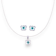 925 Sterling Silver Evil Eye Butterfly Enamel Chain Pendant with Stud Earrings Set for Girls - Taraash