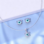 Load image into Gallery viewer, 925 Sterling Silver Evil Eye Butterfly Enamel Chain Pendant with Stud Earrings Set for Girls - Taraash
