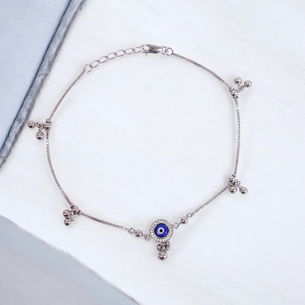 925 Sterling Silver Evil Eye Charm Single Anklets for Women - Taraash