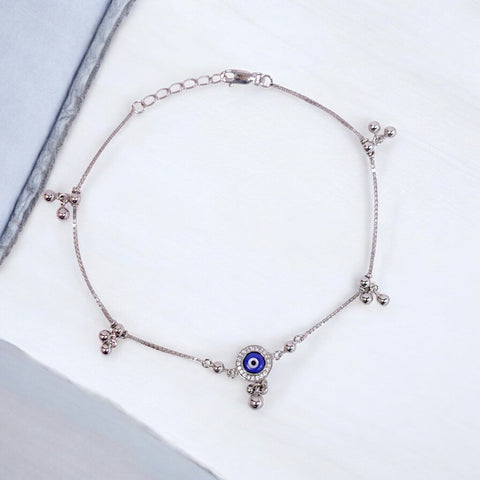 925 Sterling Silver Evil Eye Charm Single Anklets for Women - Taraash
