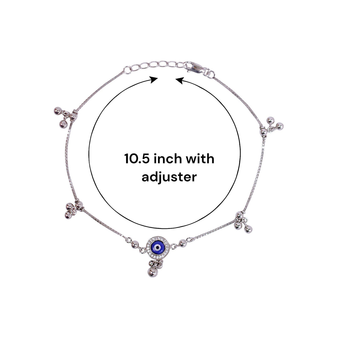 925 Sterling Silver Evil Eye Charm Single Anklets for Women - Taraash