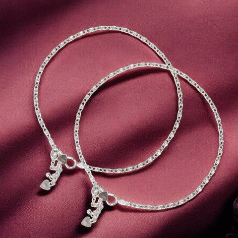 925 Sterling Silver Fancy Chain with Charms Anklet - Taraash
