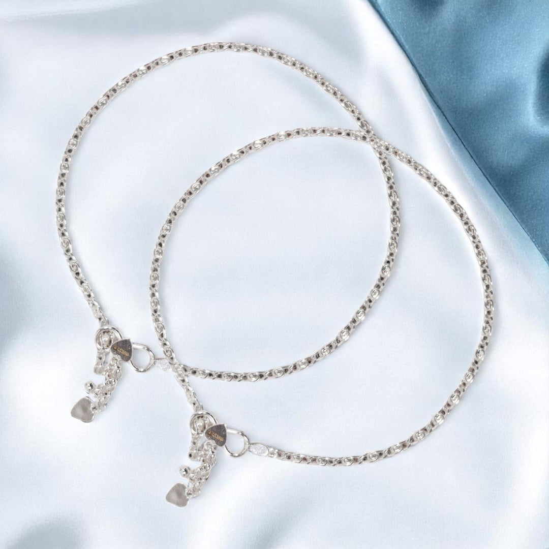 925 Sterling Silver Fancy Chain with Charms Anklet - Taraash