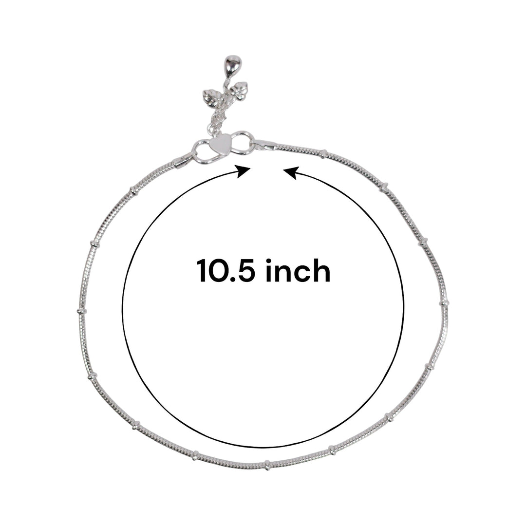 925 Sterling Silver Fancy Plain Chain With Beads Anklet for Women - Taraash