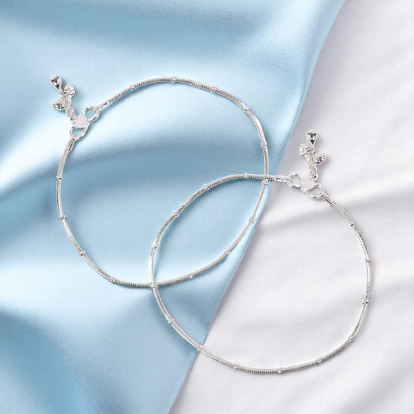 925 Sterling Silver Fancy Plain Chain With Beads Anklet for Women - Taraash