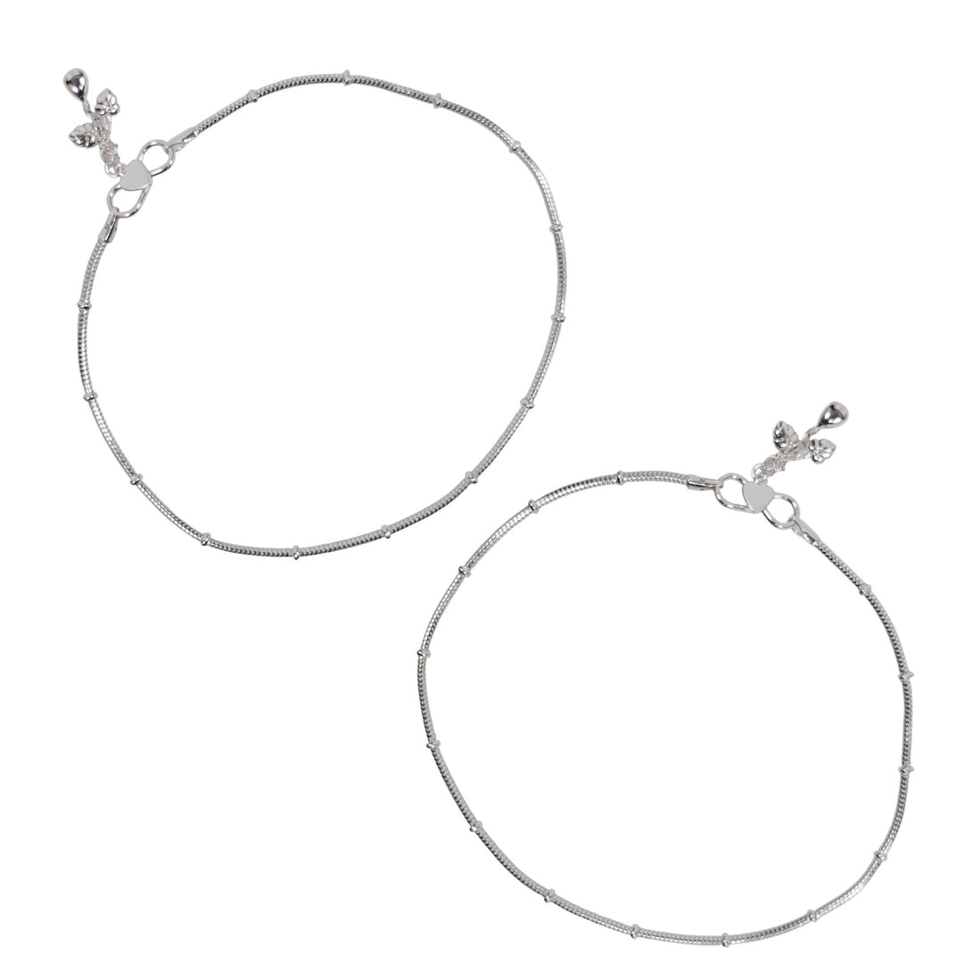 925 Sterling Silver Fancy Plain Chain With Beads Anklet for Women - Taraash