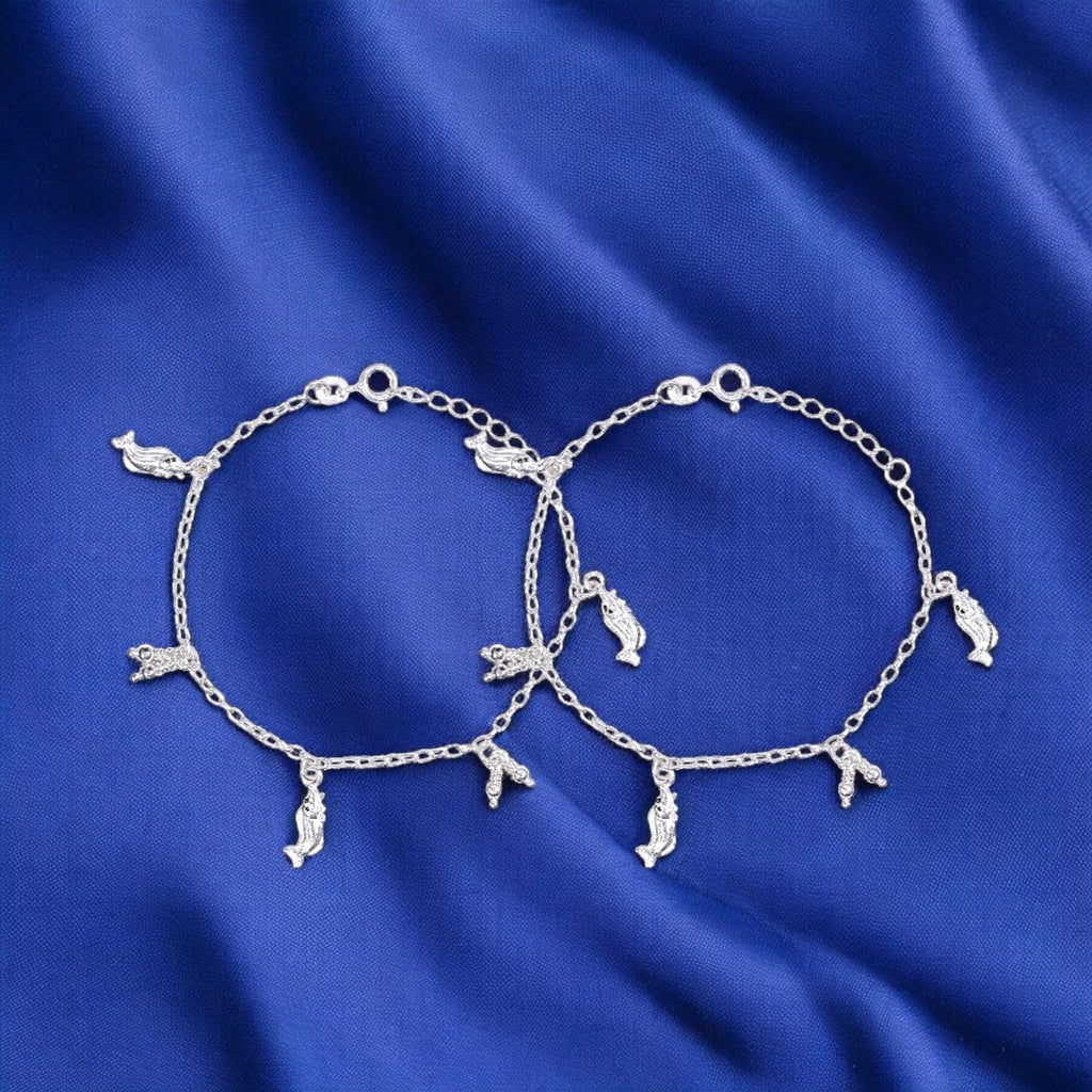 925 Sterling Silver Fish Charm Chain Anklets for Girls