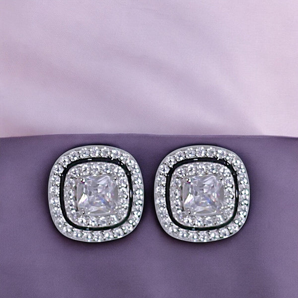 925 Sterling Silver Flora Black Enamel with CZ Stud Earrings for Women - Taraash