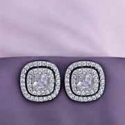 925 Sterling Silver Flora Black Enamel with CZ Stud Earrings for Women - Taraash