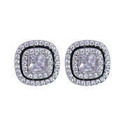 925 Sterling Silver Flora Black Enamel with CZ Stud Earrings for Women - Taraash
