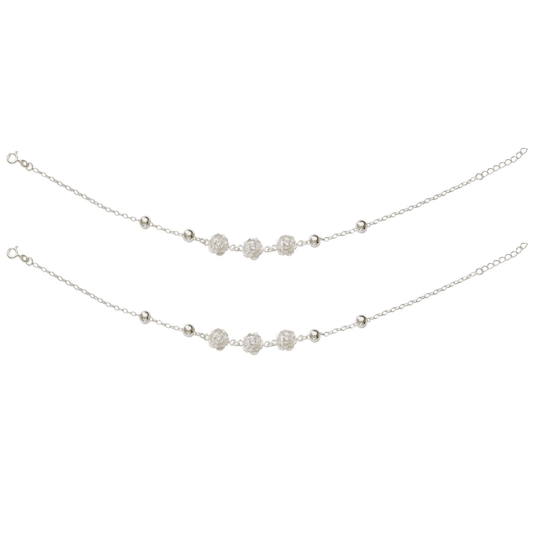 925 Sterling Silver Floral Charm Beaded Anklet for Women - Taraash