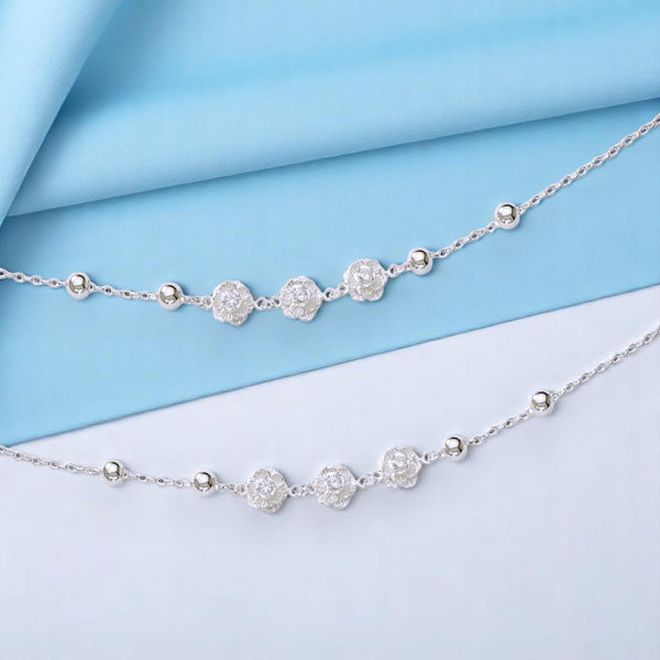 925 Sterling Silver Floral Charm Beaded Anklet for Women - Taraash