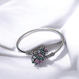 925 Sterling Silver Floral Cluster Women Silver Bangle - Taraash