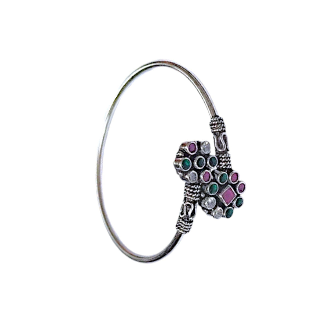 925 Sterling Silver Floral Cluster Women Silver Bangle - Taraash
