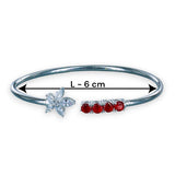 925 Sterling Silver Floral Design Red CZ Bangle For Women - Taraash