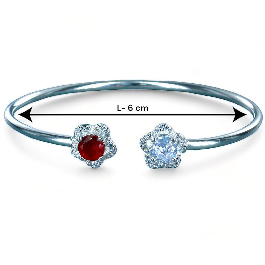 925 Sterling Silver Floral design Red CZ Bangle For Women - Taraash