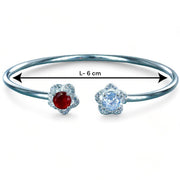 925 Sterling Silver Floral design Red CZ Bangle For Women - Taraash
